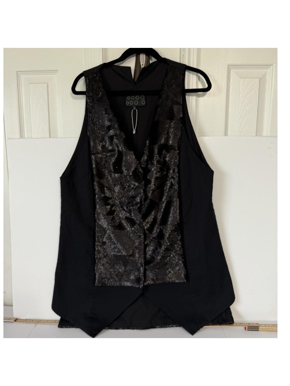 Black Sleeveless Vest with Textured Front Panel